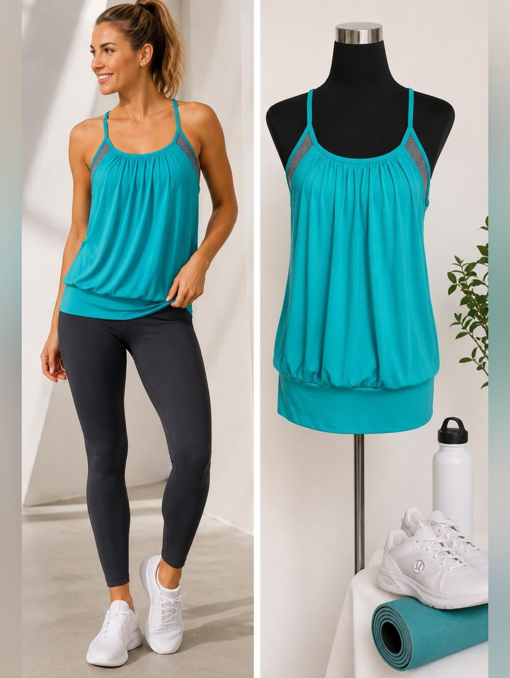 Lululemon No Limits Tank Built-In Bra Racerback Yoga Athletic Top Turquoise Gray